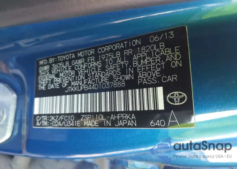 2013 Scion Xd from USA, damaged, VIN JTKKUPB44D1037888